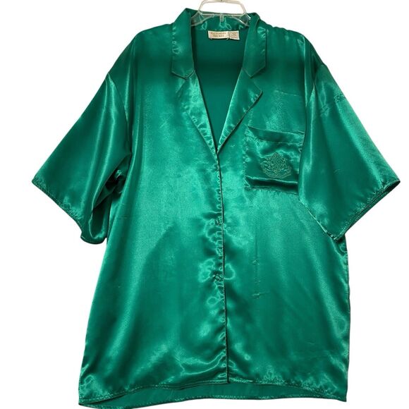 Victorias Secret Gold Label Pajama Set Shirt Pants Emerald Green Satin Y2K - Picture 2 of 11